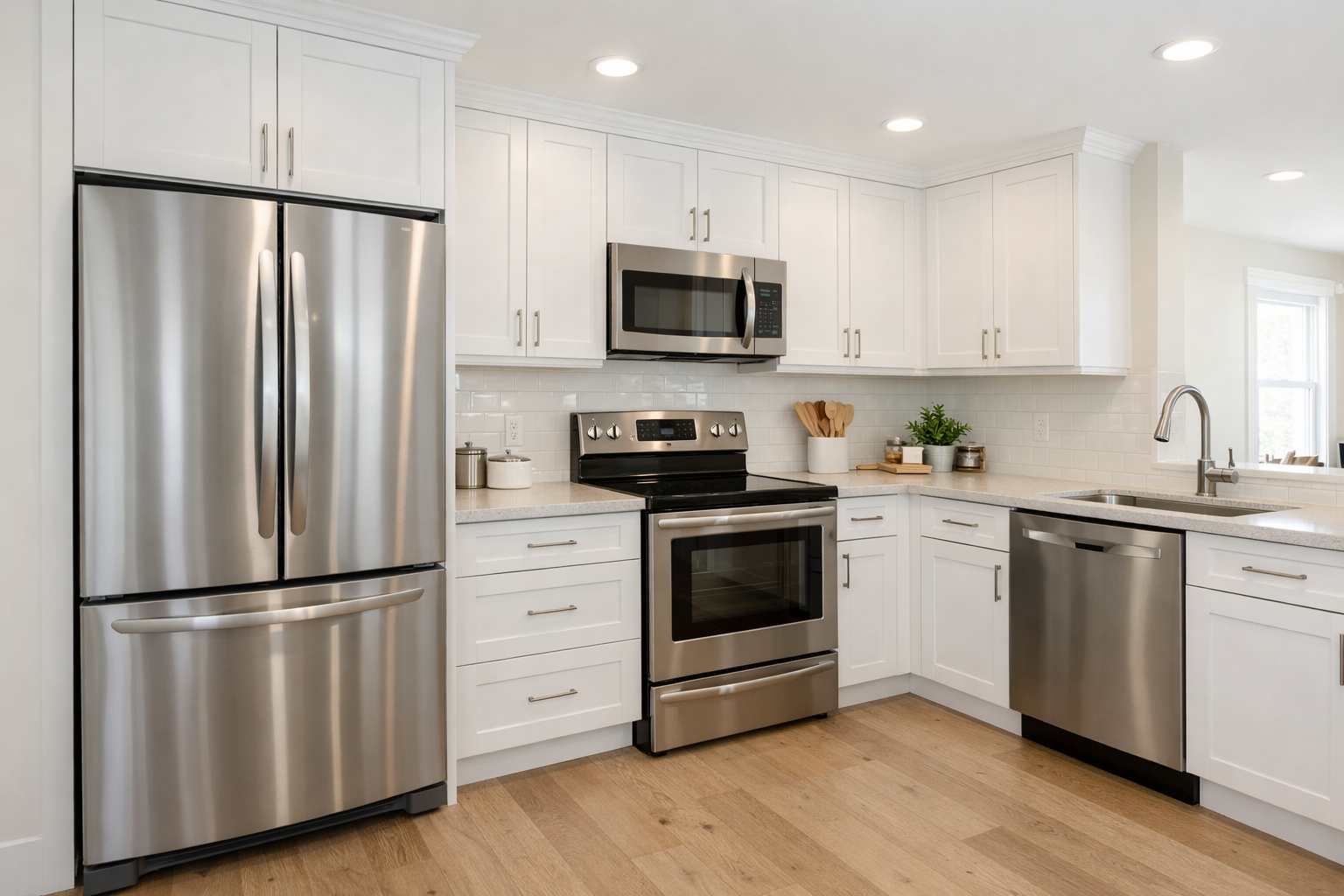 Modern kitchen with stainless steel appliances