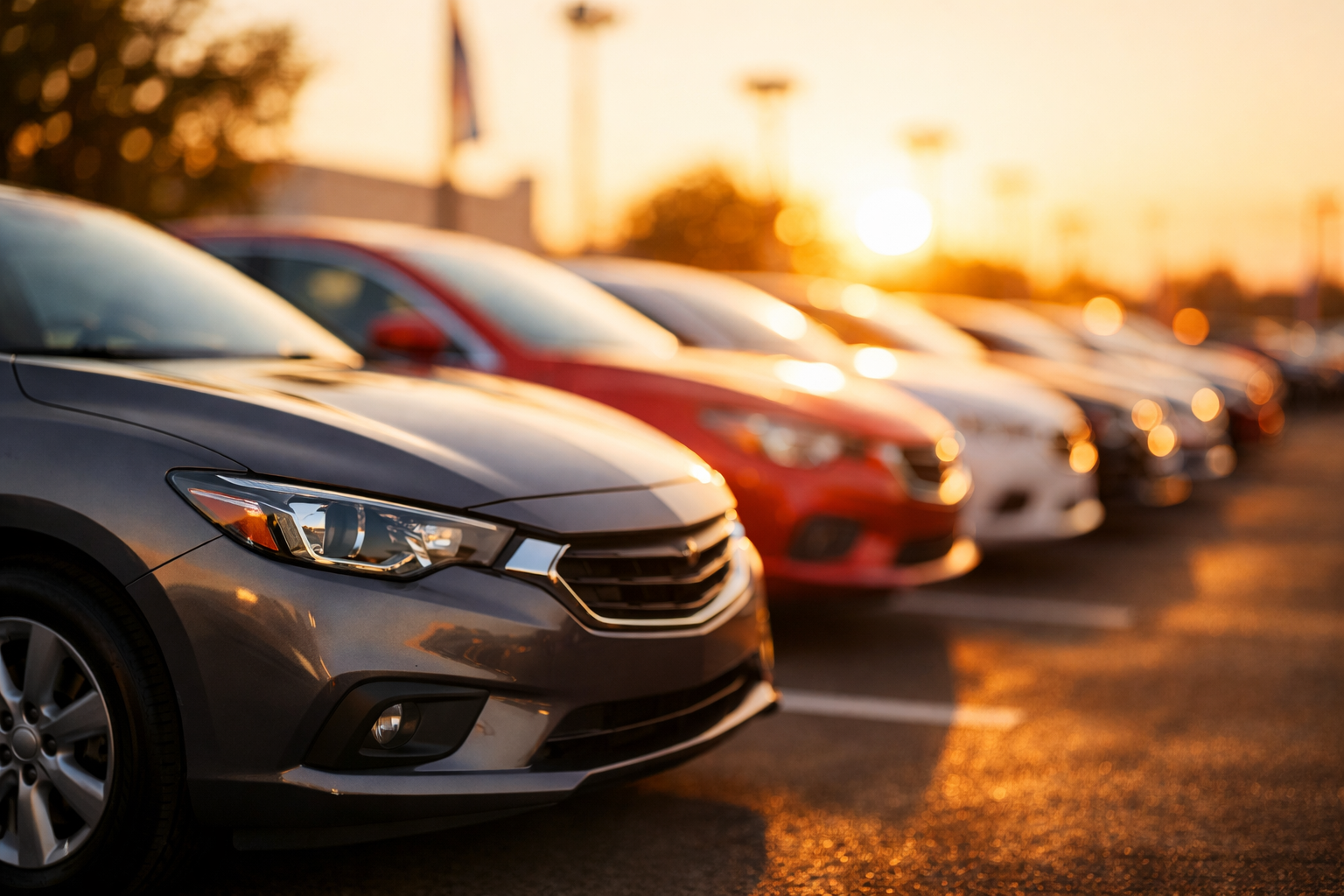 Car dealership lot with vehicles