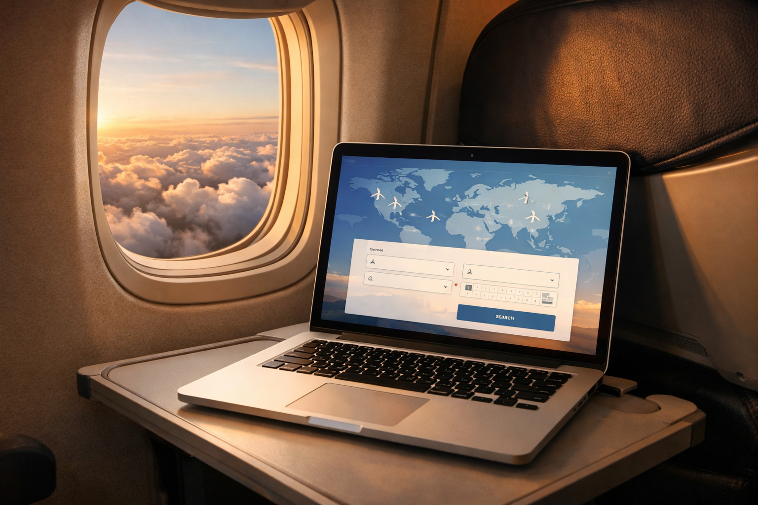 Searching for flights on a laptop