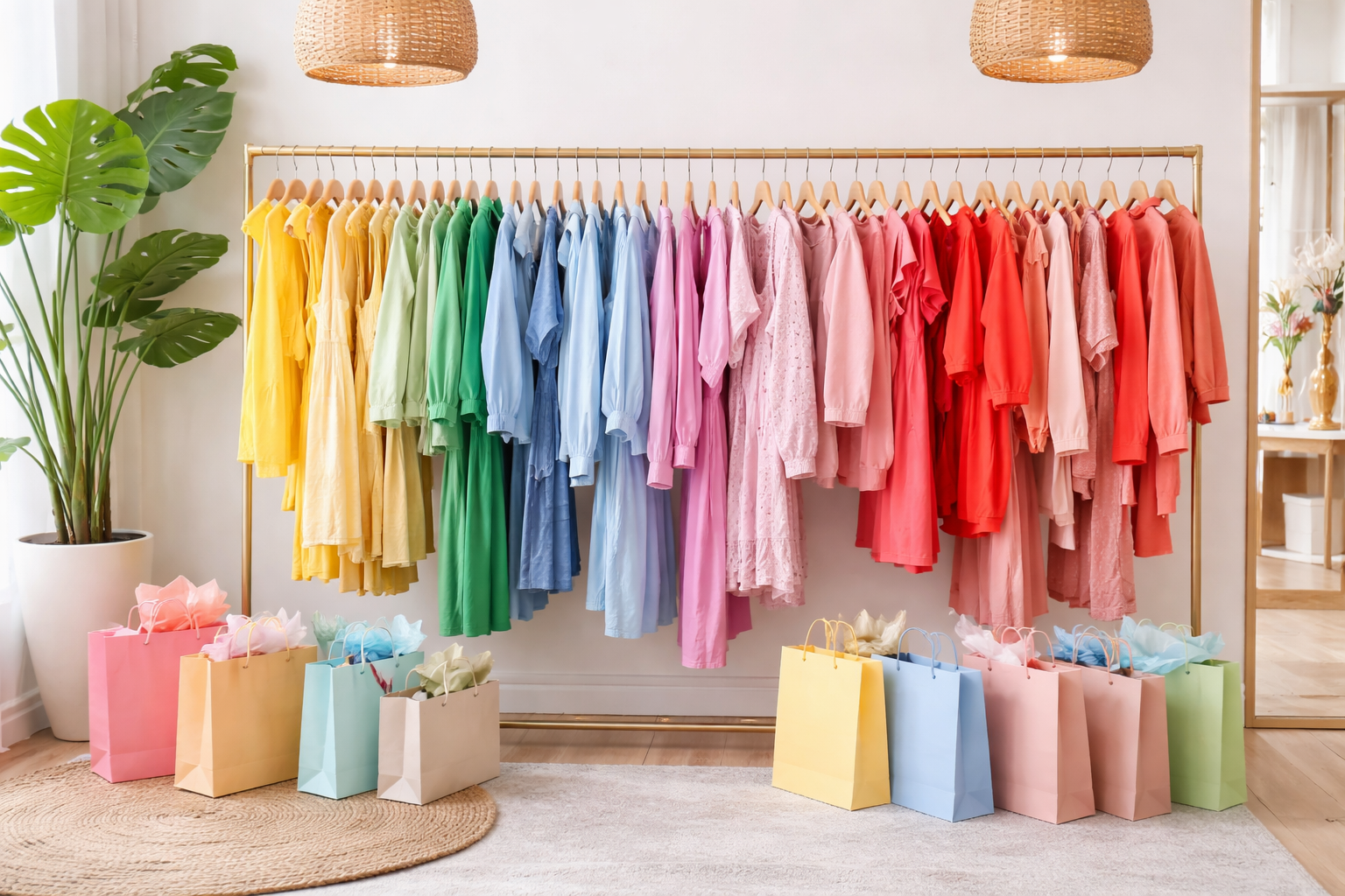 Colorful clothing rack in a boutique